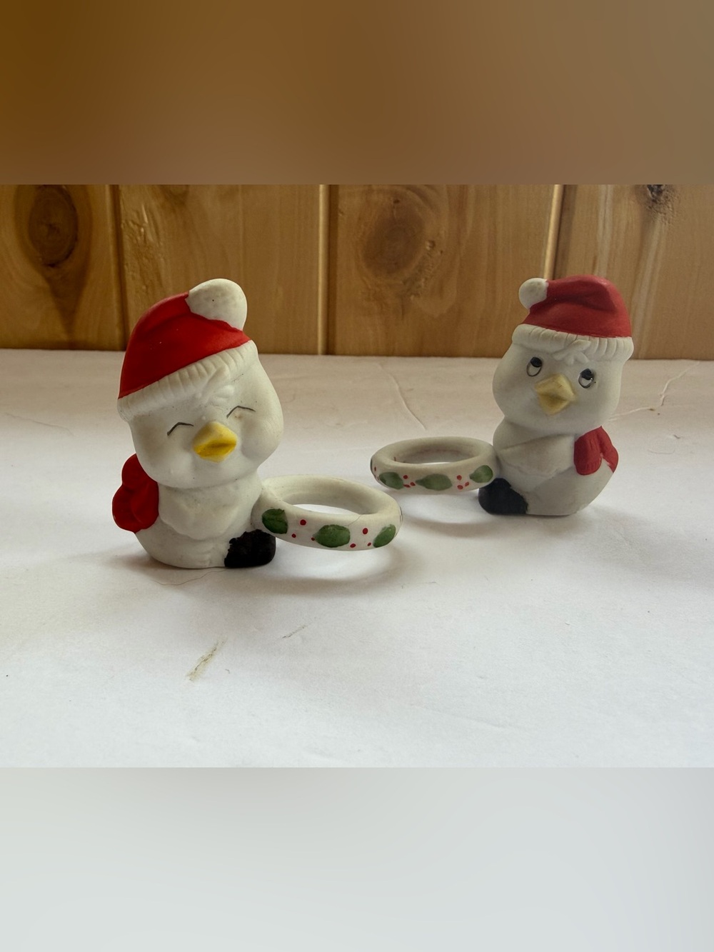 Christmas Taper Candle Holder Hugger Porcelain ceramic Set 2 Lot Chick